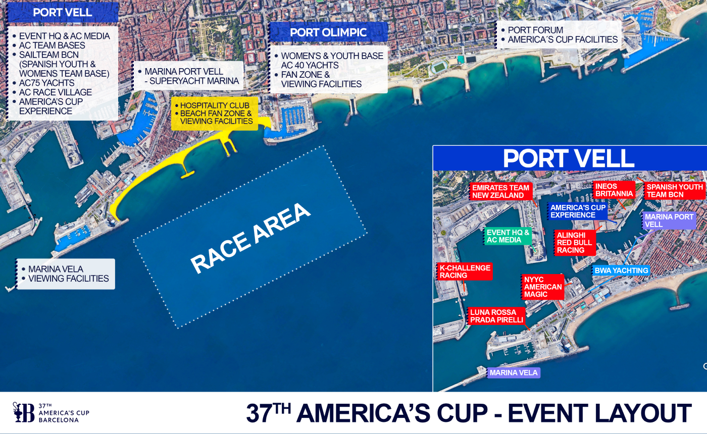 A full map of the 37th America's Cup - Event Layout.